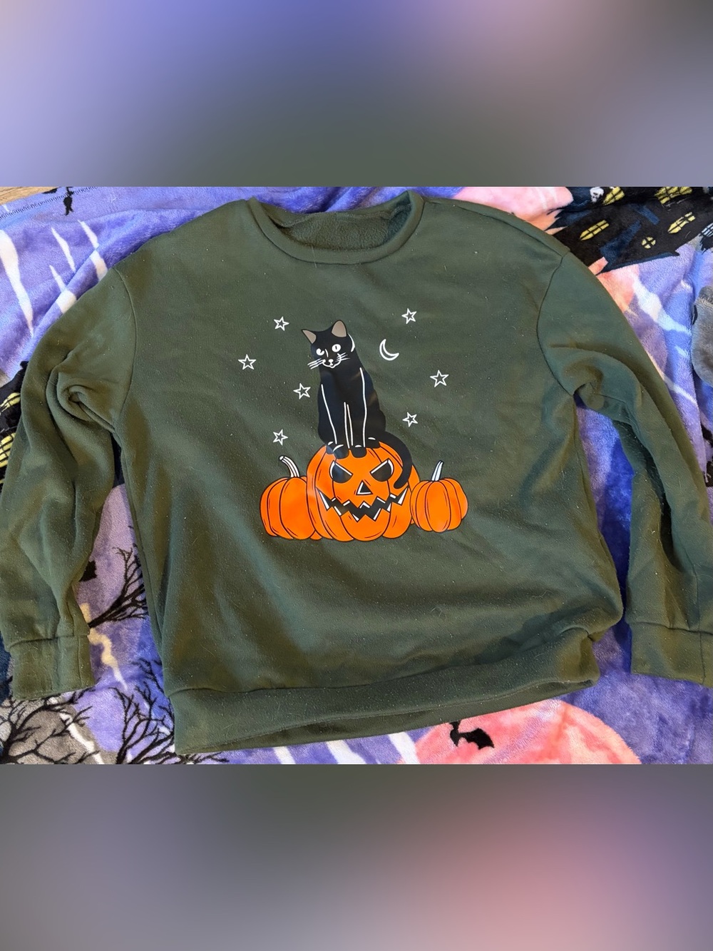Halloween black cat and pumpkin sweatshirt